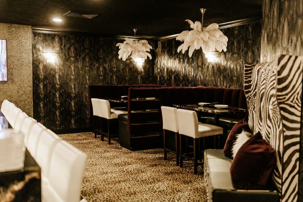 Intimate restaurant wedding reception space at Giumarello’s in Haddon Township, New Jersey, styled for a cozy December celebration.