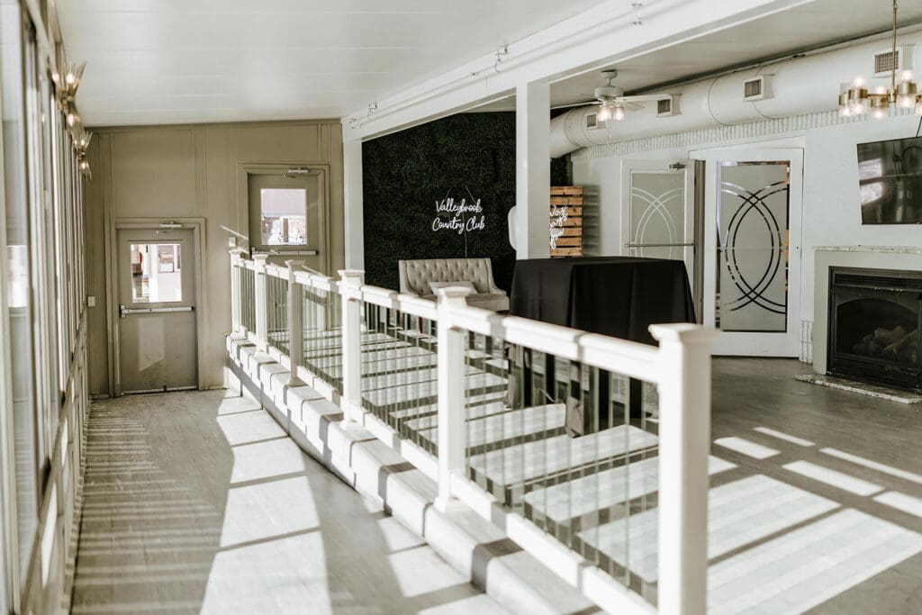 Bright interior walkway at Valleybrook Country Club in Blackwood, New Jersey featuring updated finishes, natural light, and modern design details for South Jersey weddings.