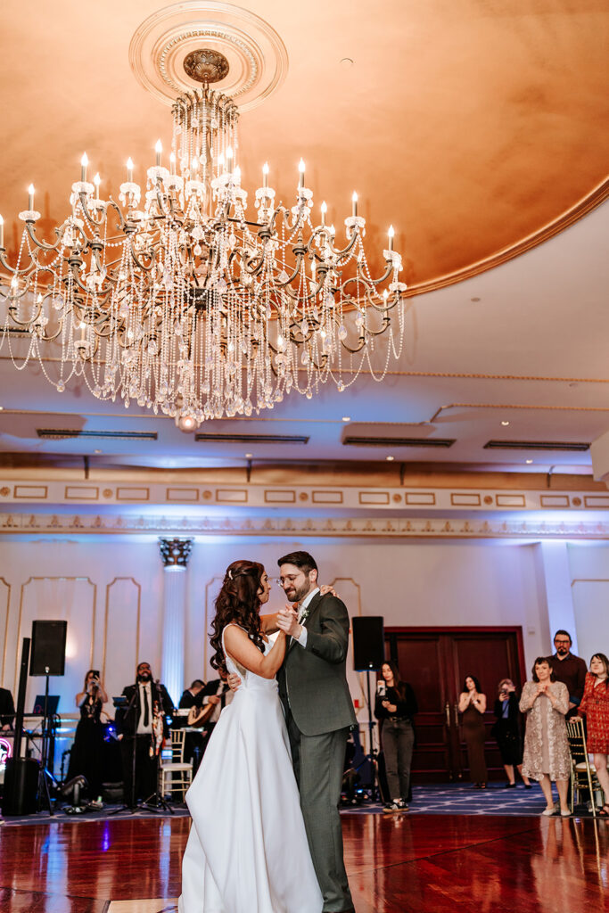 Bride and groom sharing their first dance at The Merion wedding reception in Cinnaminson NJ