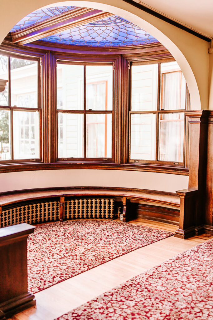 Historic bay windows inside the Collingswood Grand Ballroom wedding venue
