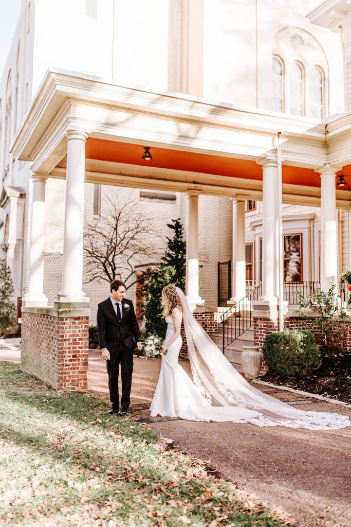 Romantic wedding portrait outside the historic Collingswood Grand Ballroom
