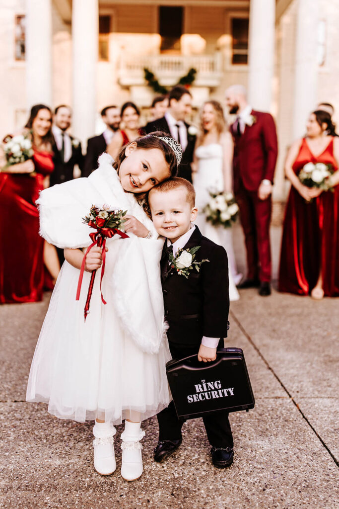 Ring bearer and flower girl walking during a Collingswood Grand Ballroom wedding