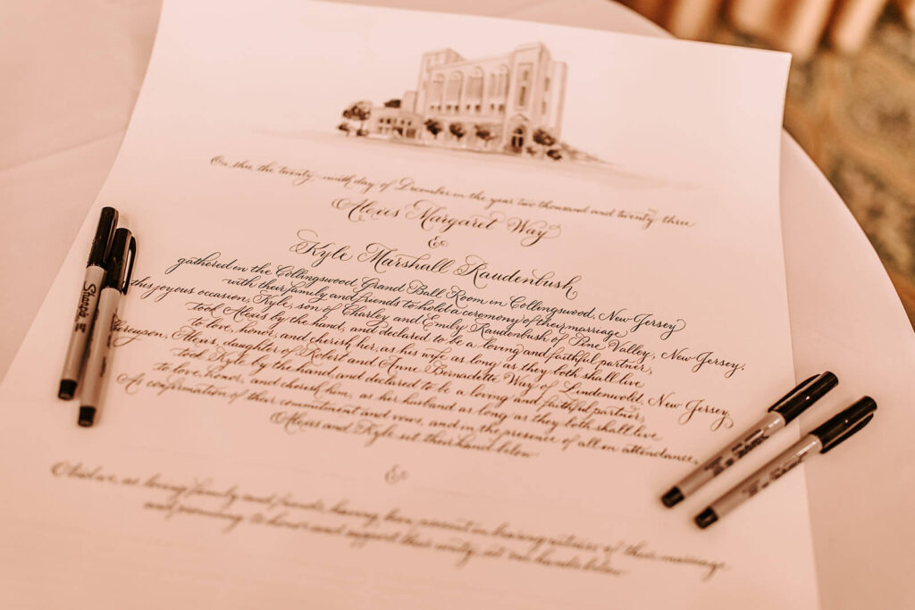 Couple's handwritten wedding vows at Collingswood Grand Ballroom