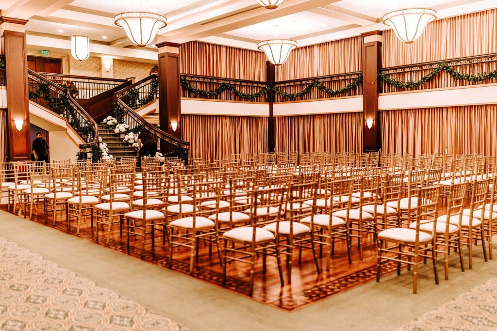 Wide view of the indoor ceremony space at Collingswood Grand Ballroom
