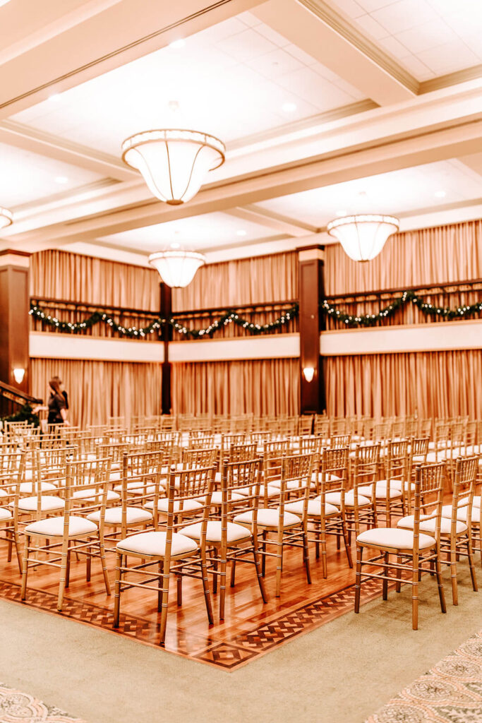 Wide view of the indoor ceremony space at Collingswood Grand Ballroom