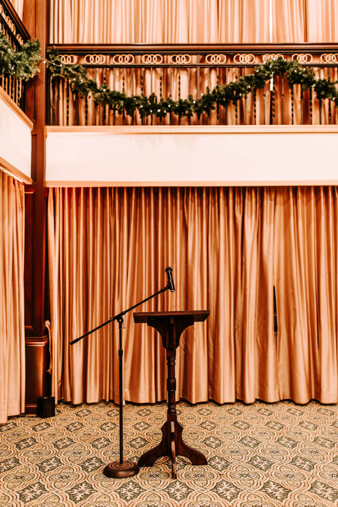 Indoor ceremony seating arrangement at Collingswood Grand Ballroom