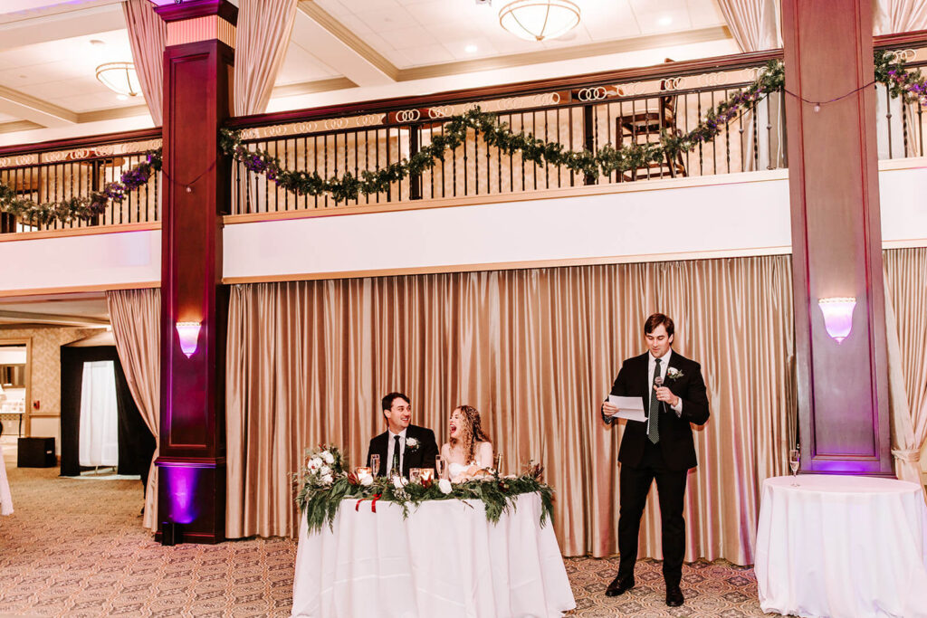 Wedding toast during the reception at Collingswood Grand Ballroom
