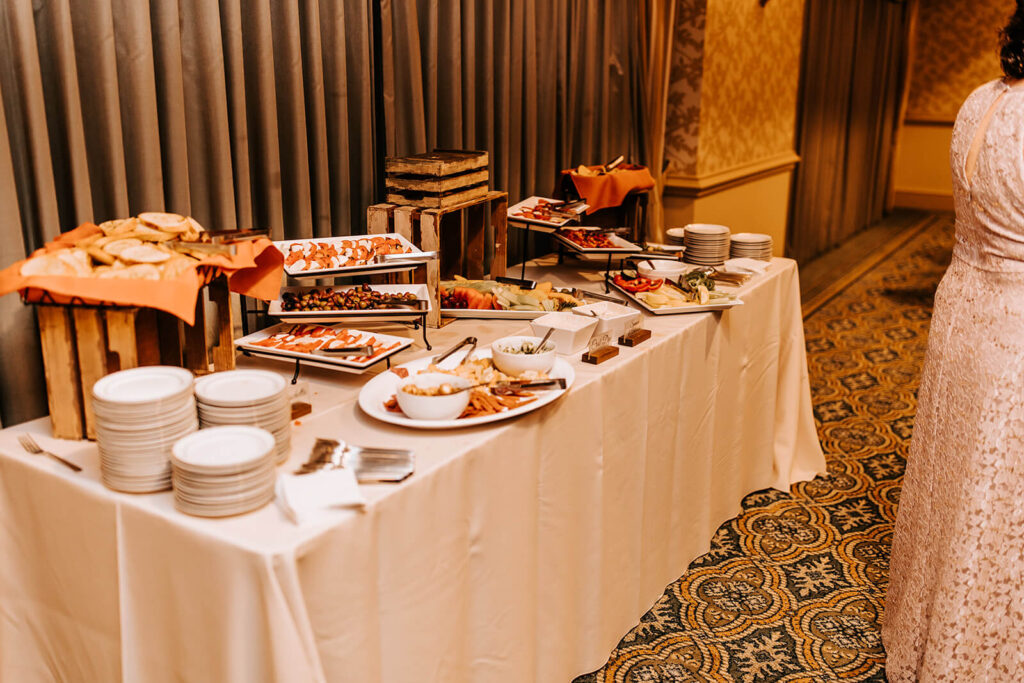 Wedding catering buffet setup at Collingswood Grand Ballroom reception